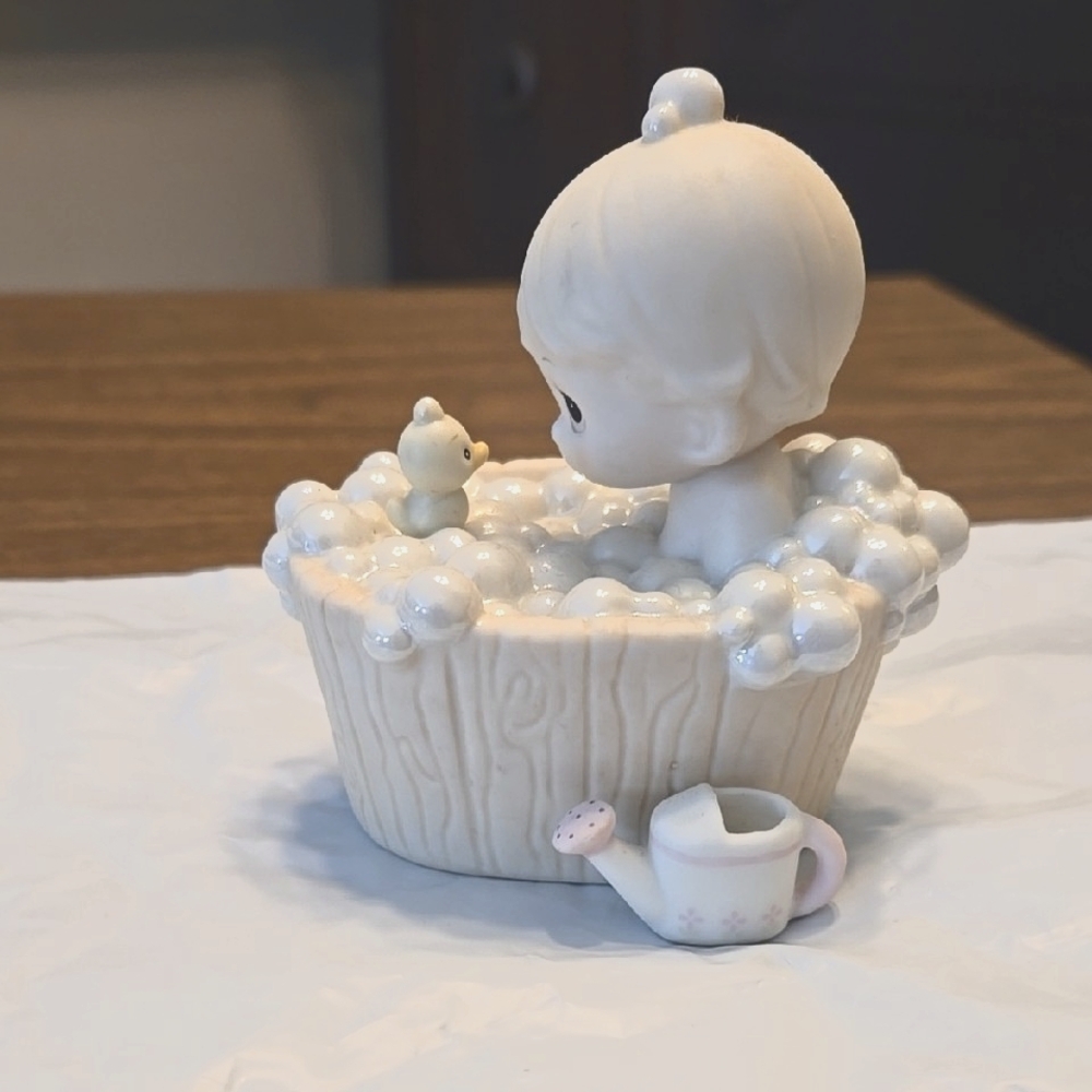 Adorable Cream Baby Bath Figurine